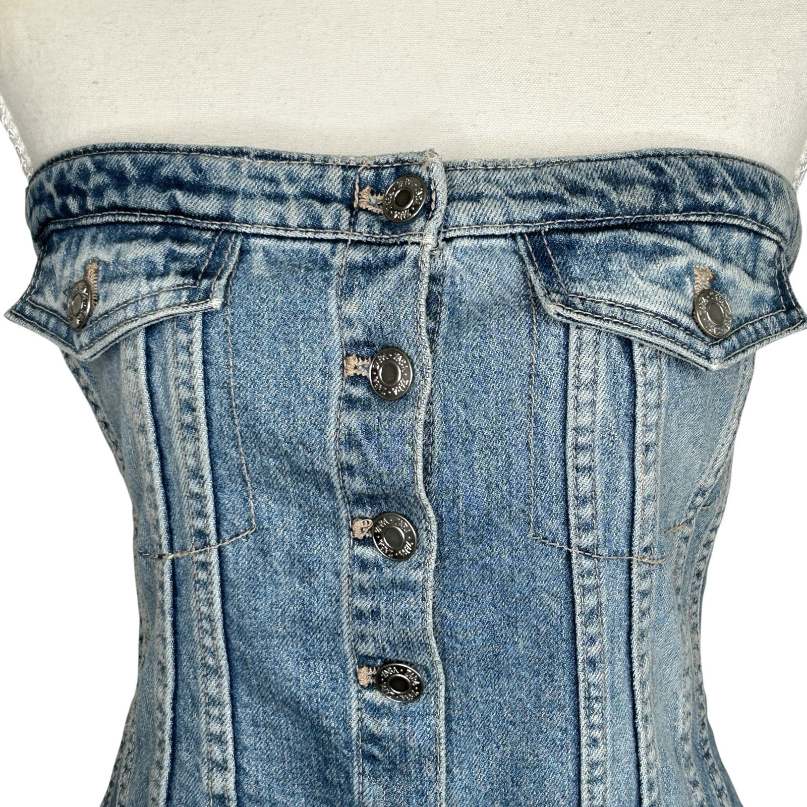 Zara Denim Strapless Corset Top Medium Western Festival Cowgirl Stretchy Rodeo