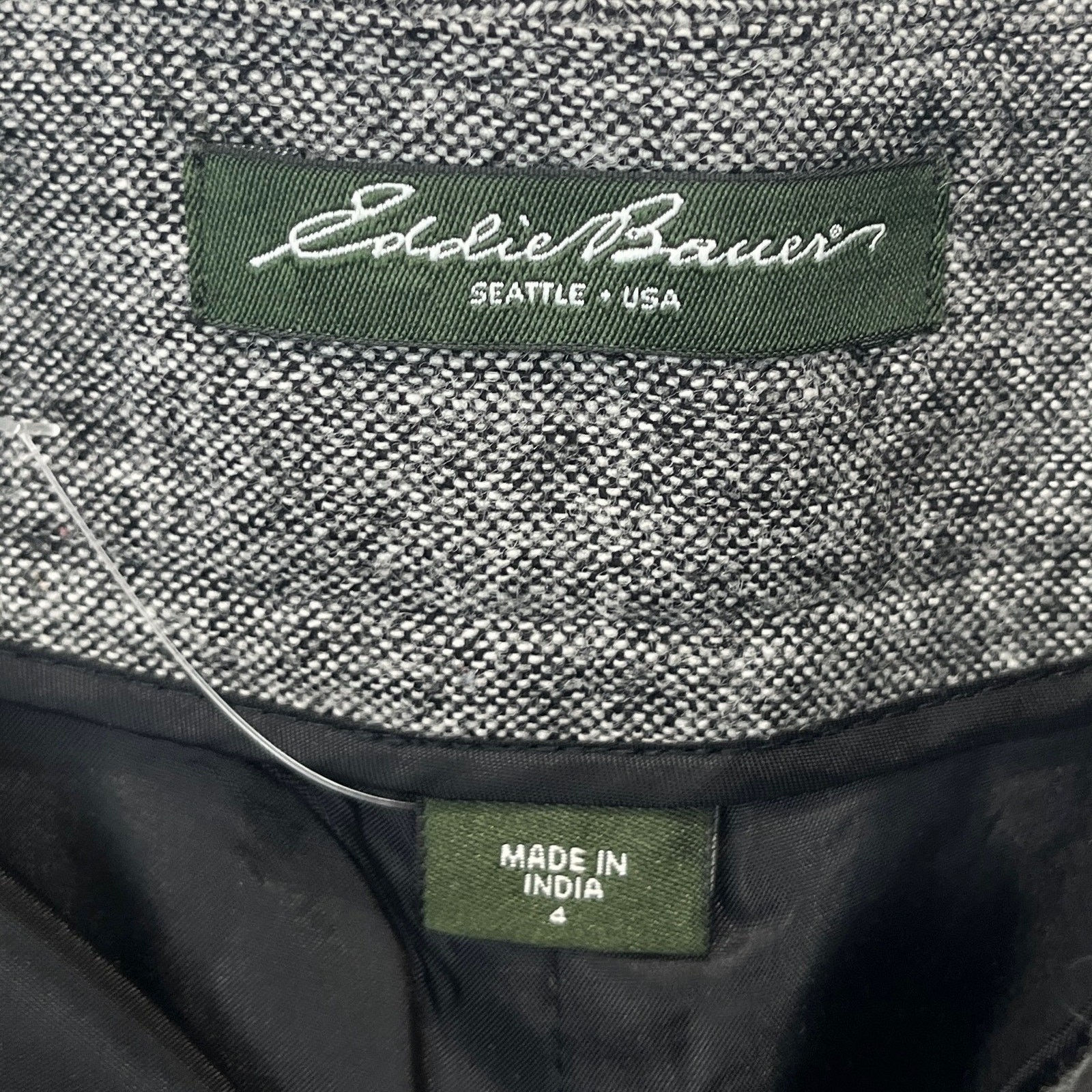 EDDIE BAUER Wool Viscose Tweed Skirt Zip Fly Above Knee Lined Gray Black Size 4