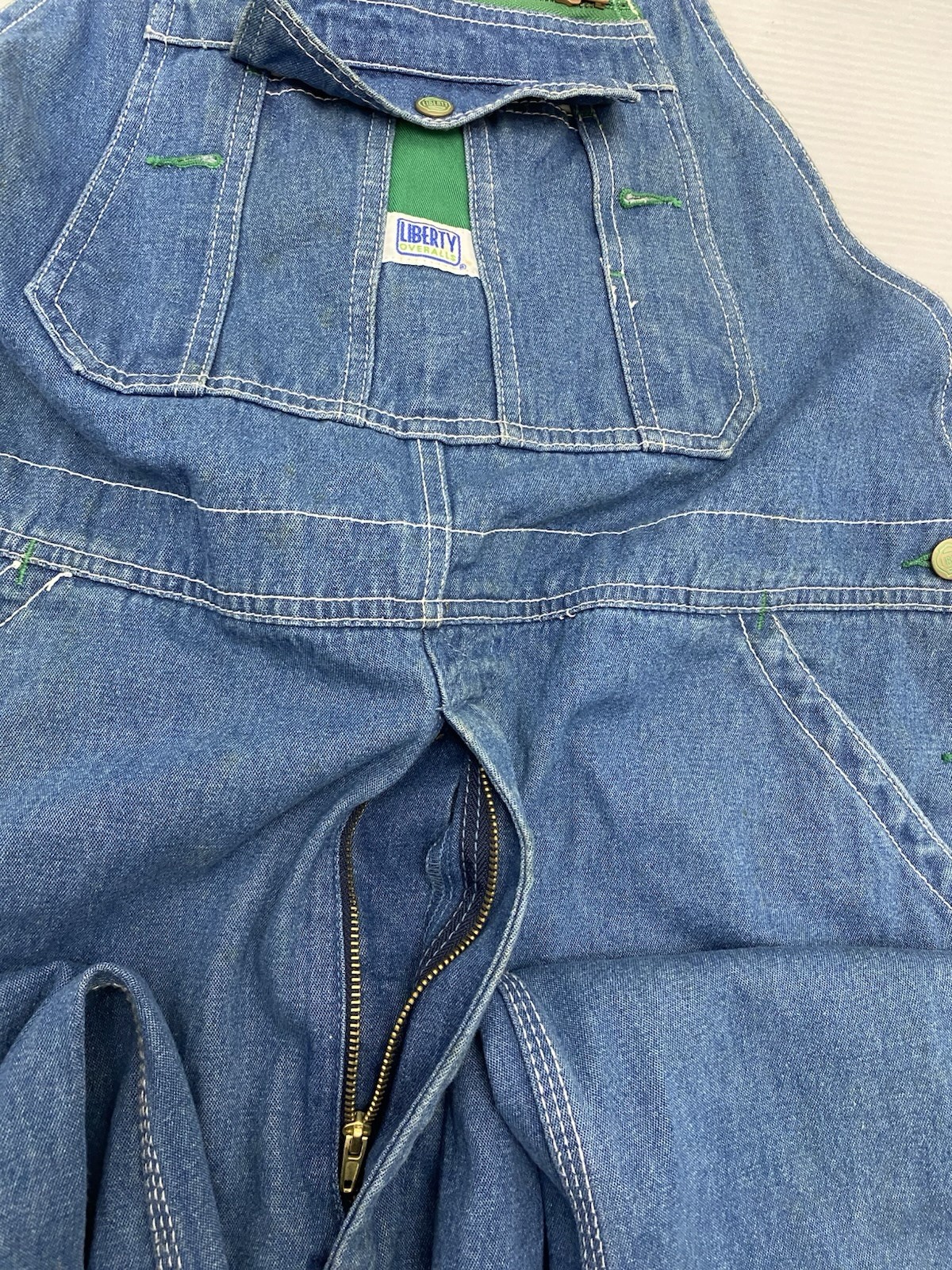 LIBERTY Denim Bib Overalls Men’s Sz 38×30 Carpenter 6-Pocket Zipper-Pouch