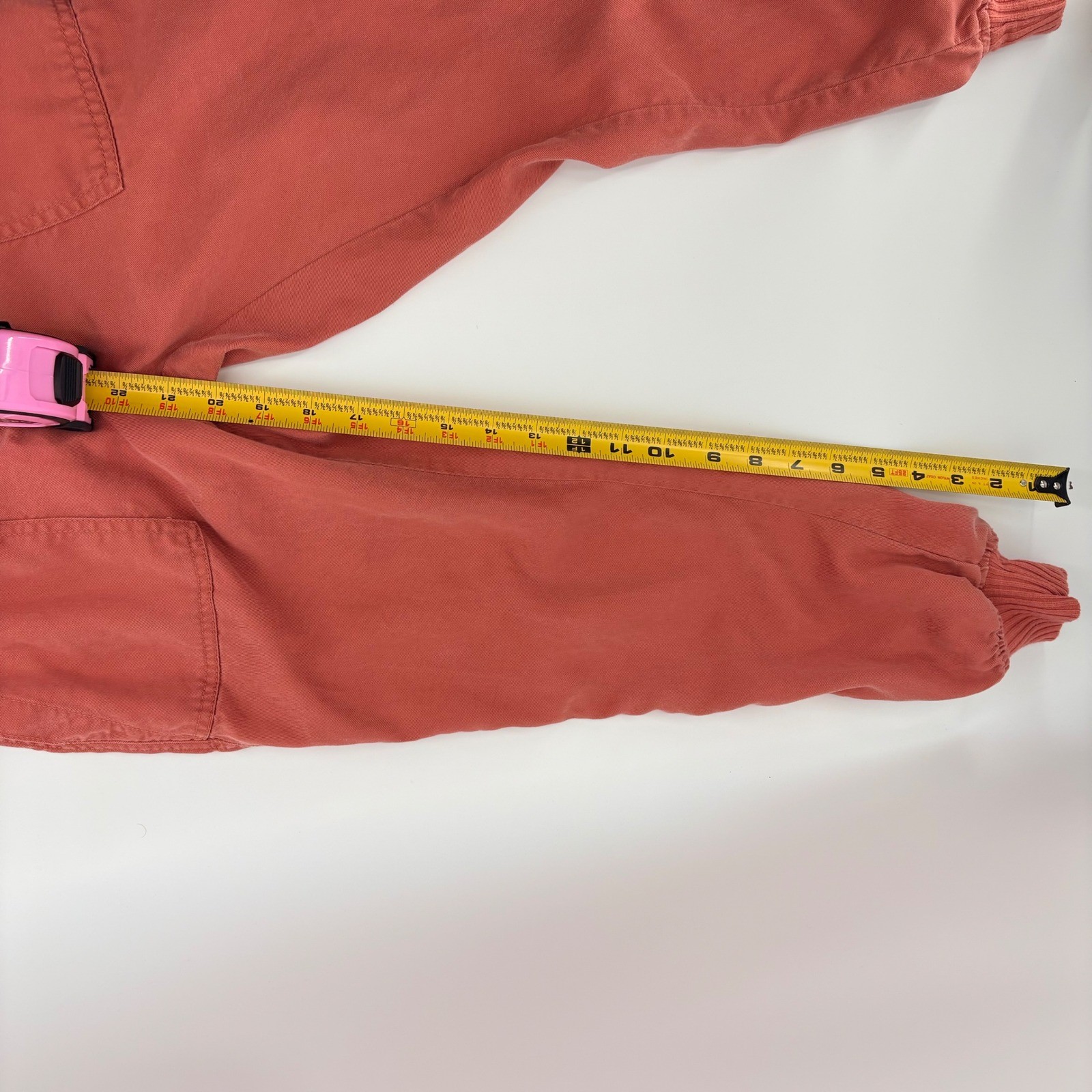 Emblen & Brwn Rust Orange Cargo Jogger Pants Cropped Elastic Waist Drawstring XS