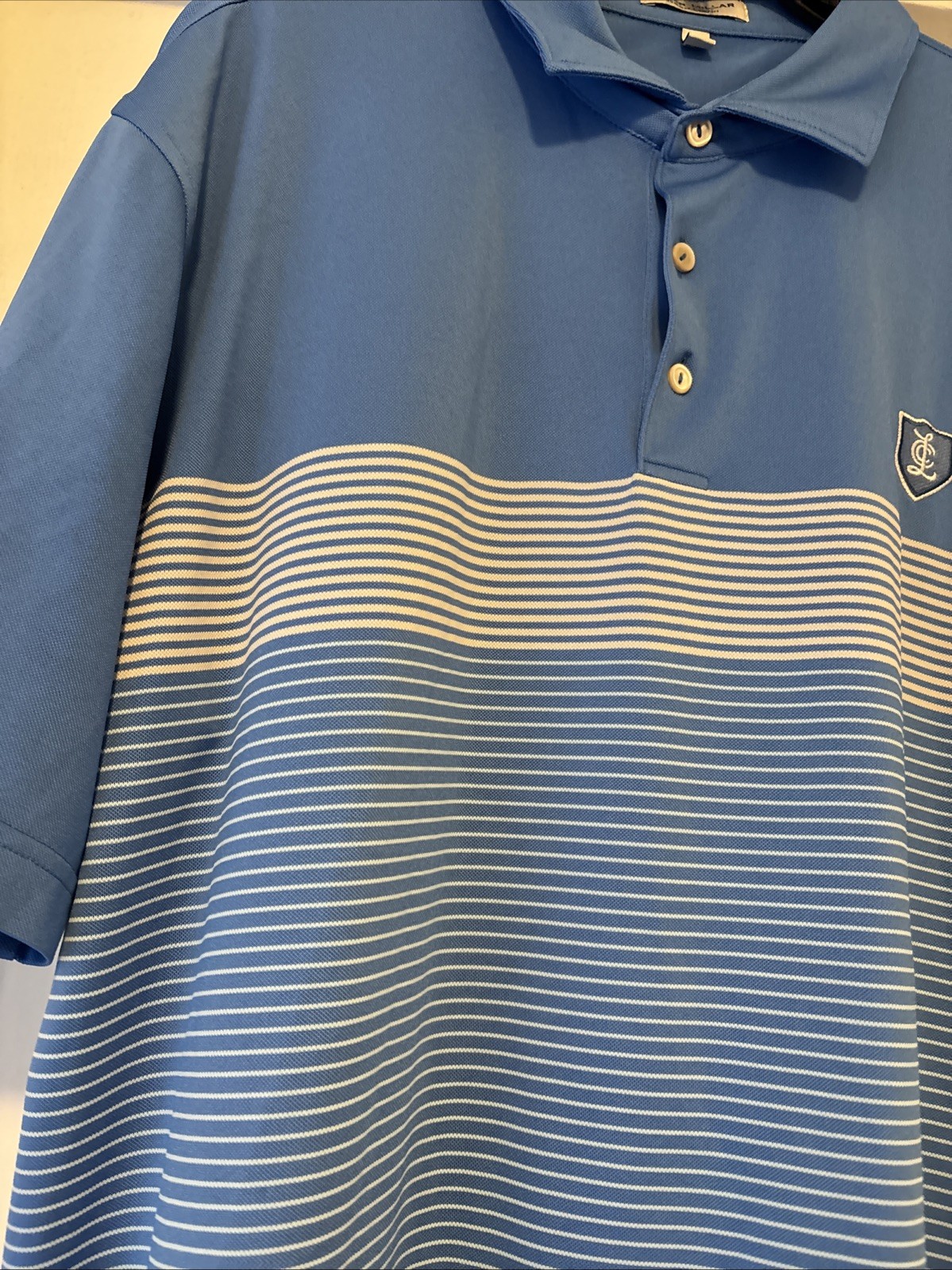 Peter Millar Polo Shirt Mens L Blue/White Stripe Summer Comfort Golf Performance