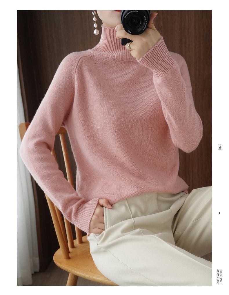 Women Merino Wool Sweater Mock Neck Cashmere Knit Winter Soft Top