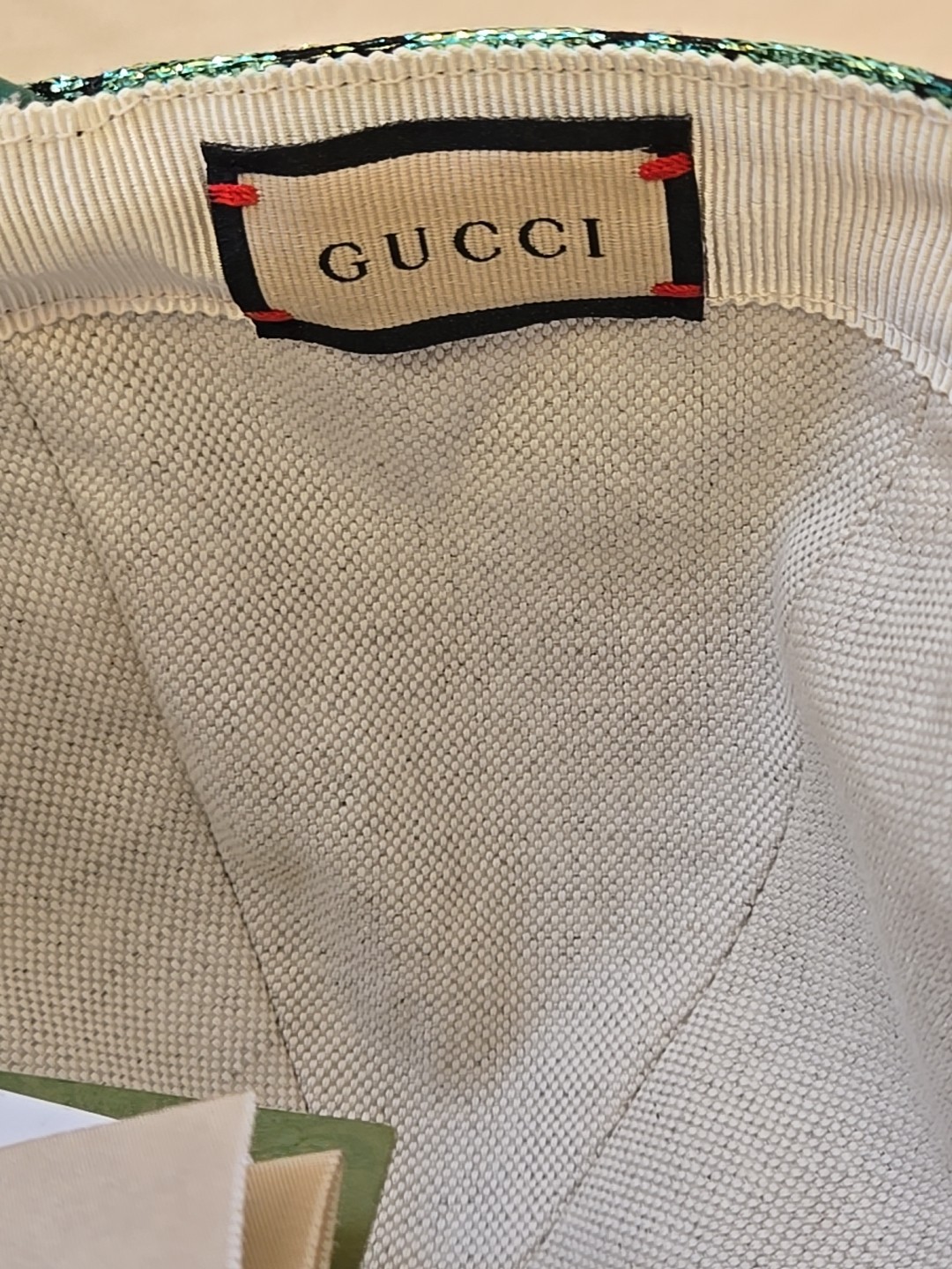 GUCCI GG Hat Cap Santa Barbara Green Metallic Adjustable Size M 57cm