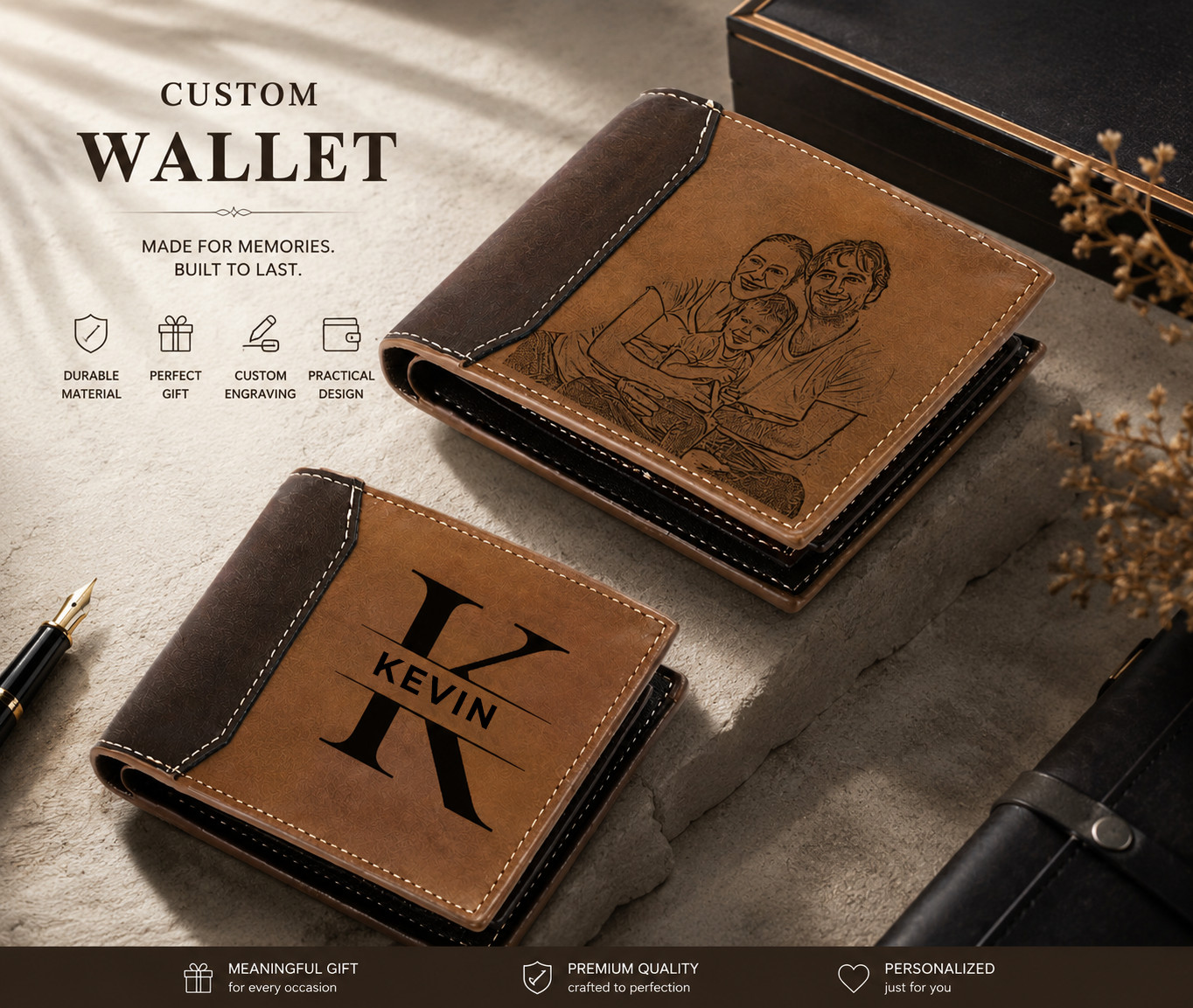 Custom Wallet For Dad With Kids Names, Day Gift, Customized Wallet