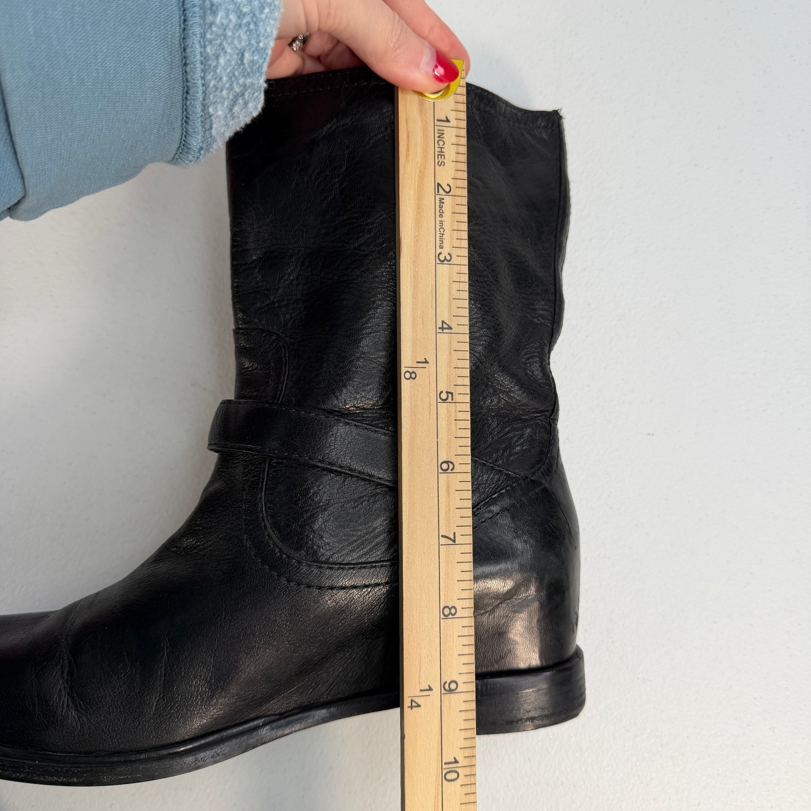 Prada 40.5 10.5 Boots Moto Engineer Hidden Wedge Buckle Leather Black Designer