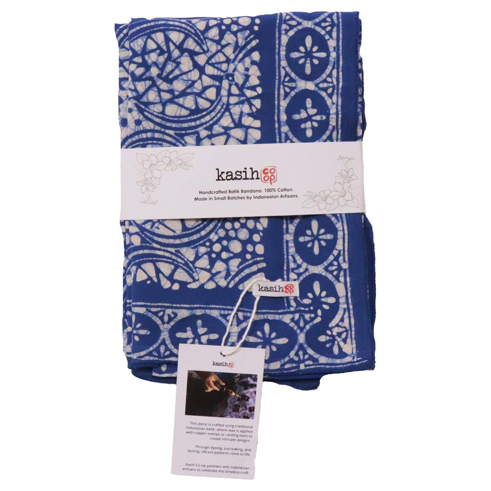 Large 39″ Hand Dyed Batik Bandana – Soft Lightweight Cotton, Blue Stone