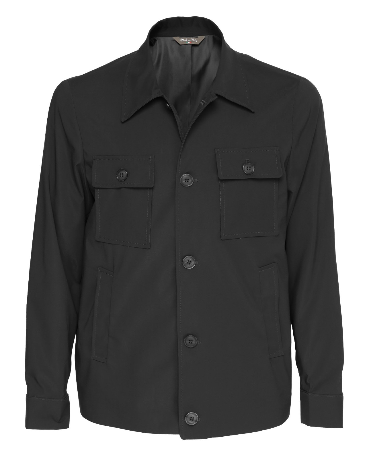 NWT EZZELINO FIELD JACKET solid black technical fabric luxury Italy 46 XS