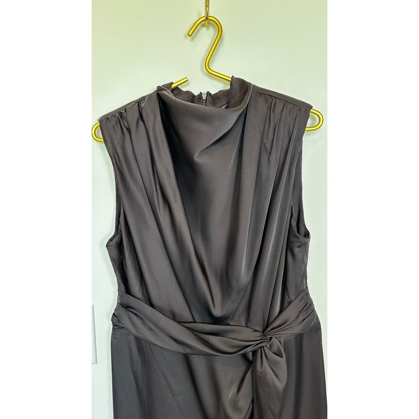 NWT Petal + Pup Satin Midi Dress High Mock Beck Brown Sleeveless Elegant Wedding