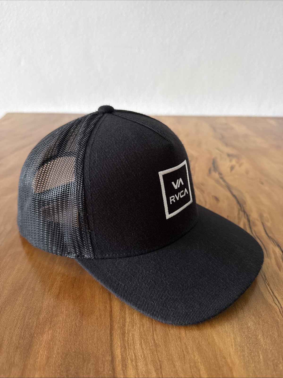 RVCA Hat Cap Snapback Black VA Mid Fit Trucker Mesh Back One Size Adjustable