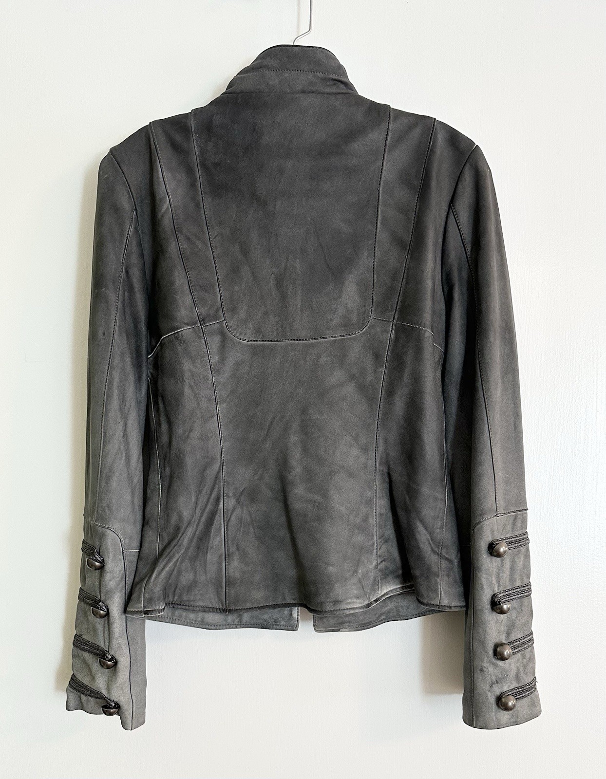 Blanc Noir Women’s Genuine Leather Military Inspired Jacket Grey Small