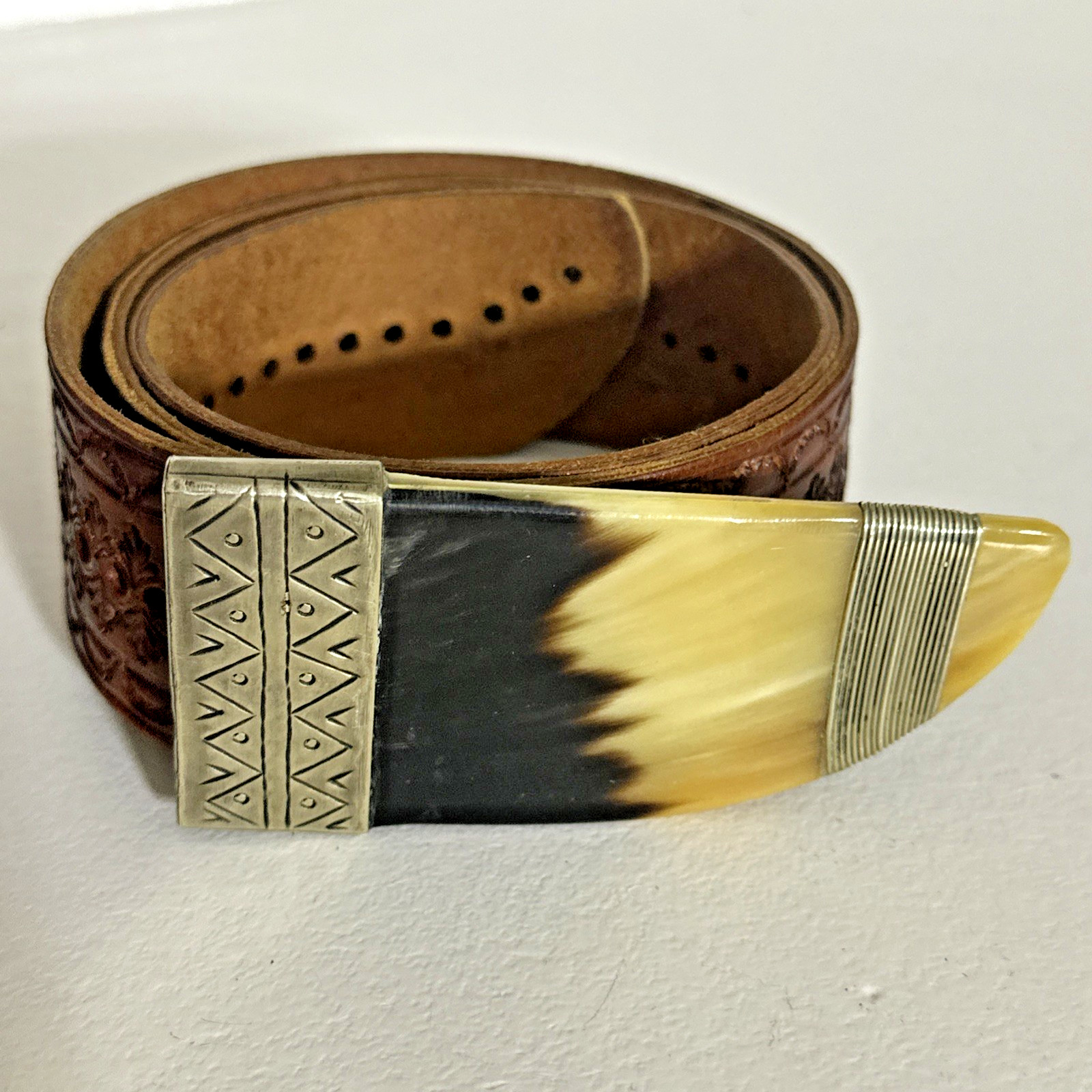 Four Winds Morocco Vintage Tooled Leather Daggar Buckle SILVER OR SILVER PLATE S