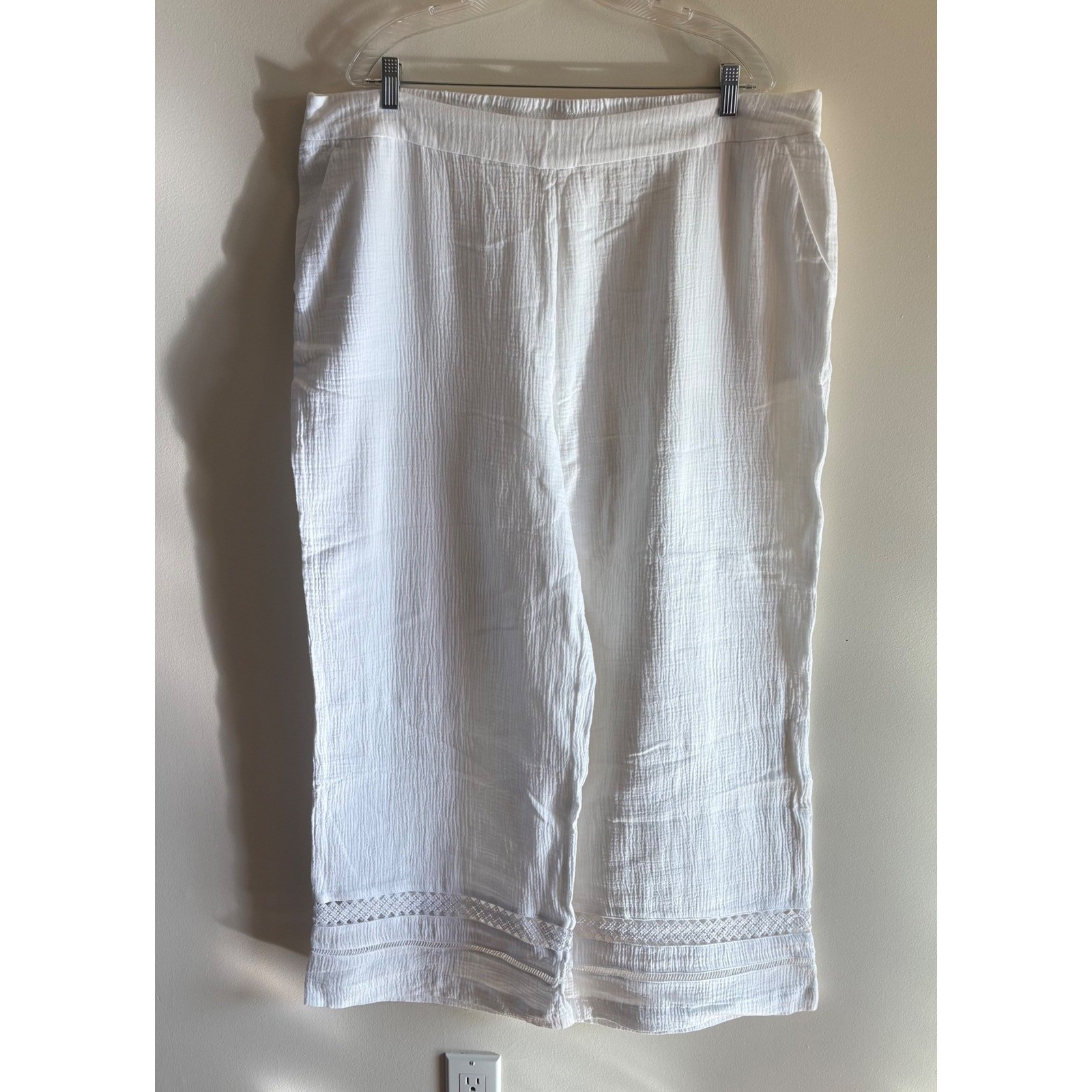Isaac Mizrahi Live Bridgehampton White Cotton Gauze Wide Leg Ankle Pants Size XL