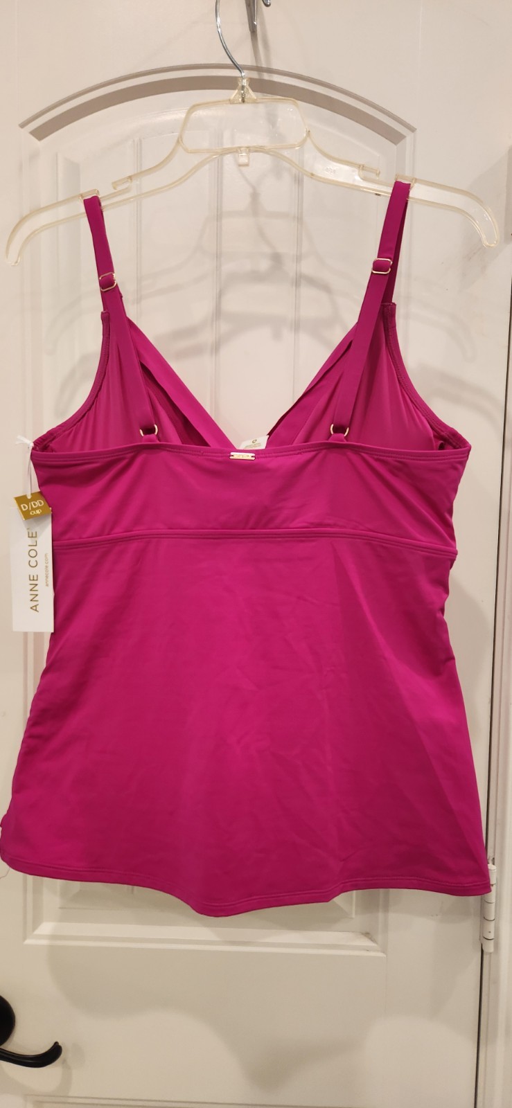 Anne Cole HOT PINK Solid One Piece Swimsuit L 38DD/40D DD Cup Adjustable Strap.