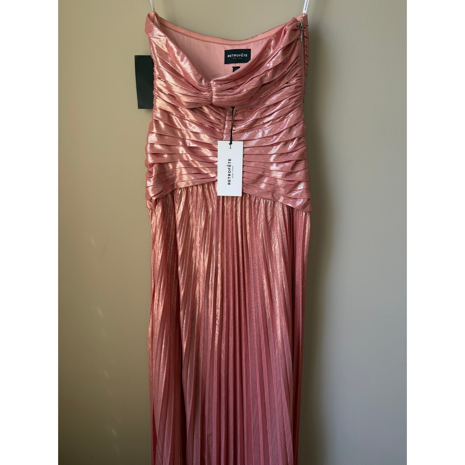 Retrofete Women’s Baby Pink Rose Mallory Metallic Pleated Gown Dress Size XS NEW