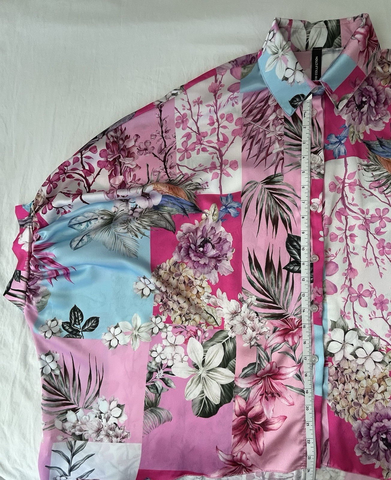 Made in Italy Floral Satin Button Front High-Low Blouse Shirt OS NWOT