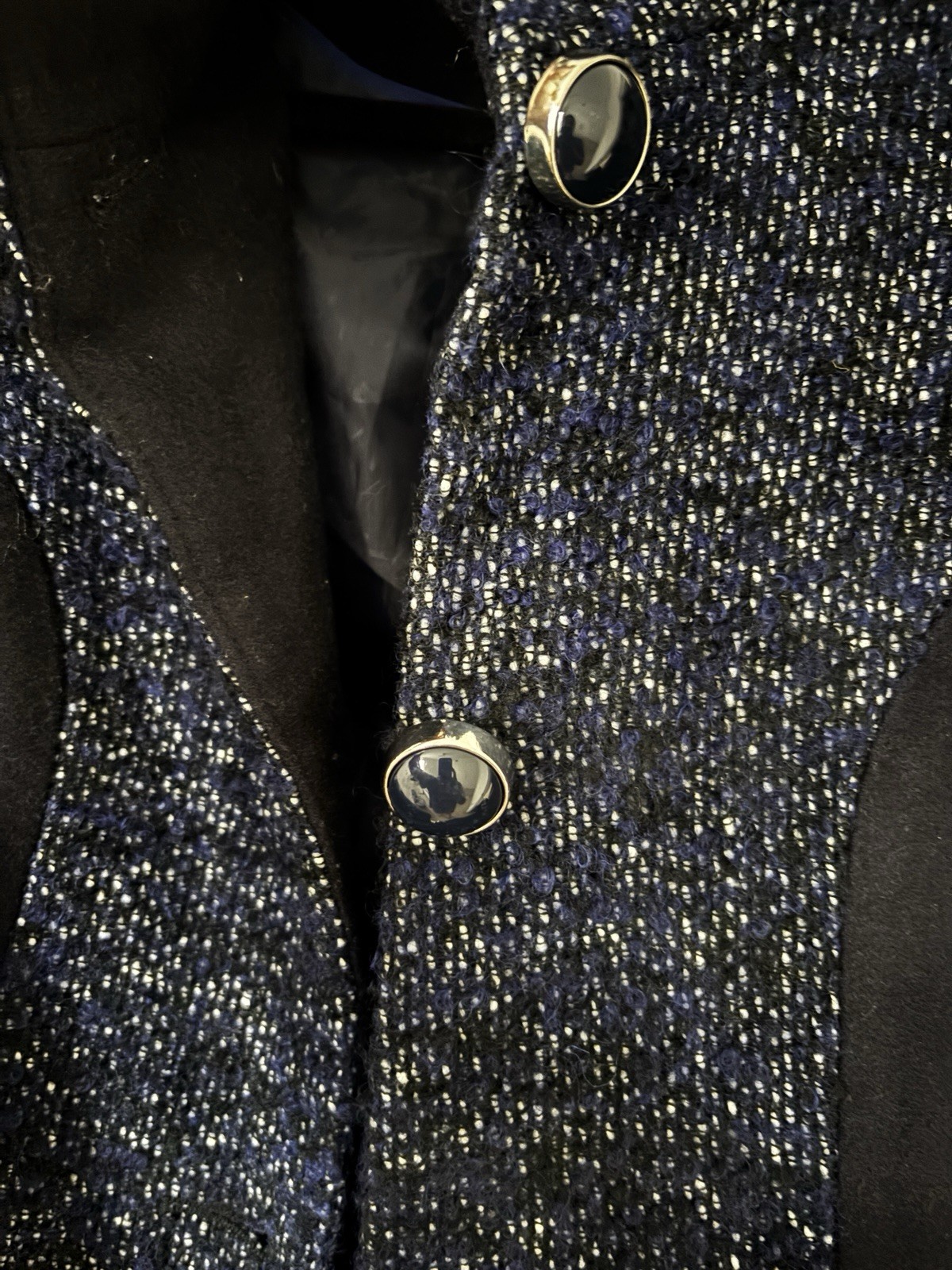 Kensie Women’s Blue/Black Pea Coat S Regular Mid-Length Button Front Lined
