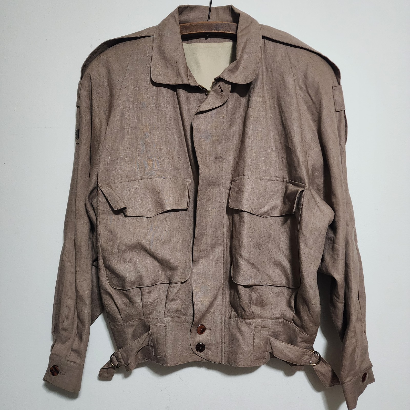 VTG Lanificio Zignone Italian Linen Safari Flight Jacket M Cropped D-Ring Belted