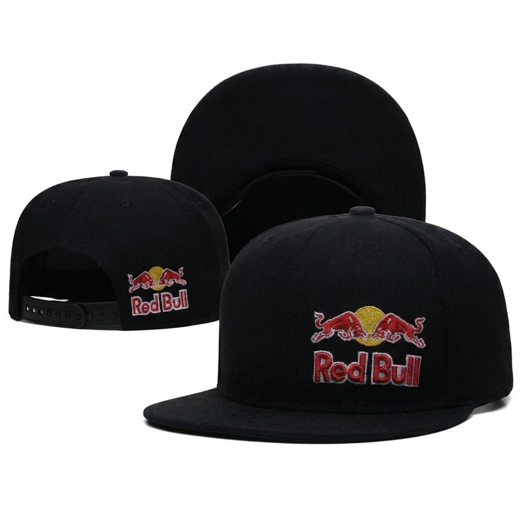 R-Red Bull Style Snapback Hat Black Adjustable Cap