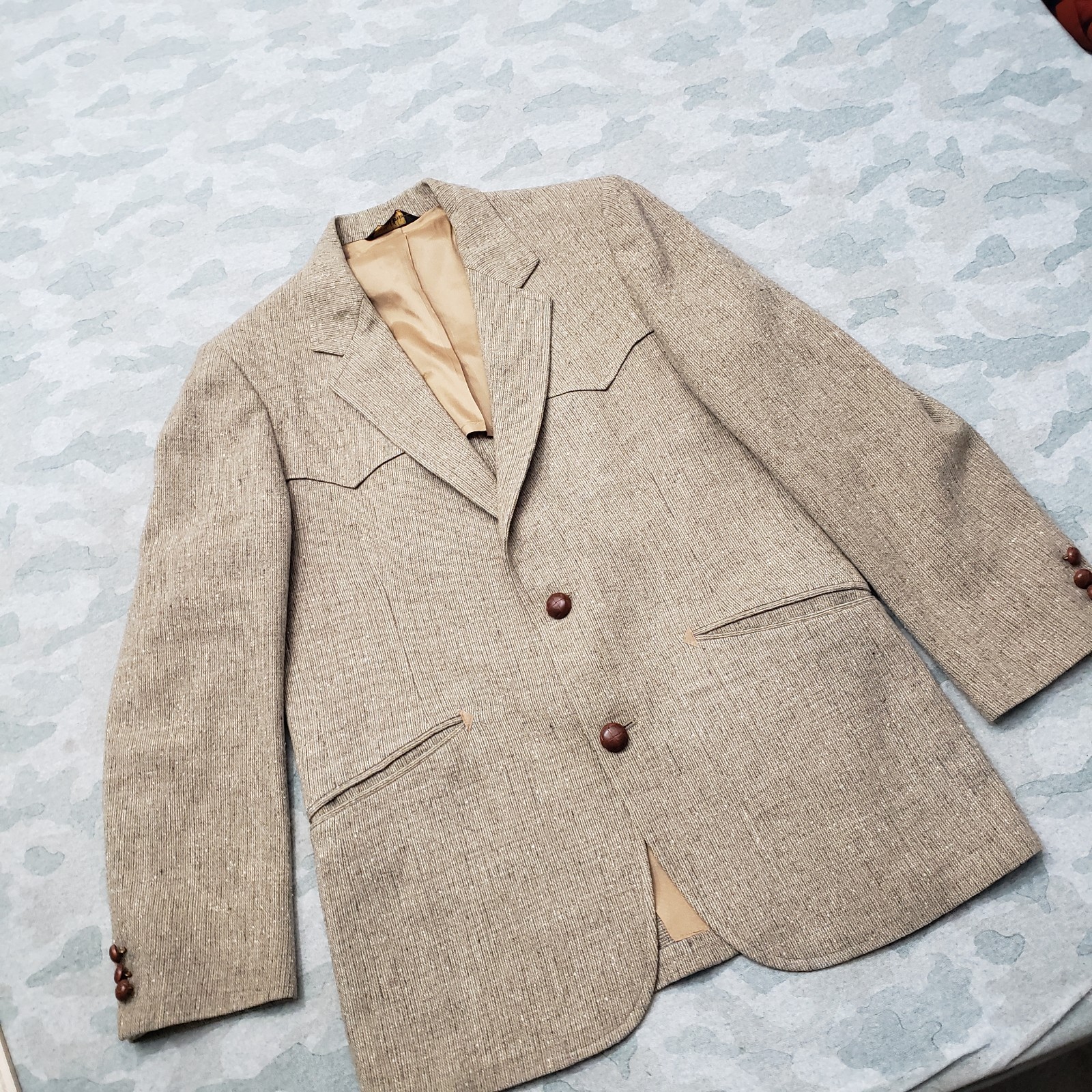 Vtg Pendleton Blazer Mens 42 Tan Wool 100% Two Button Western Sport Coat 60s 50s