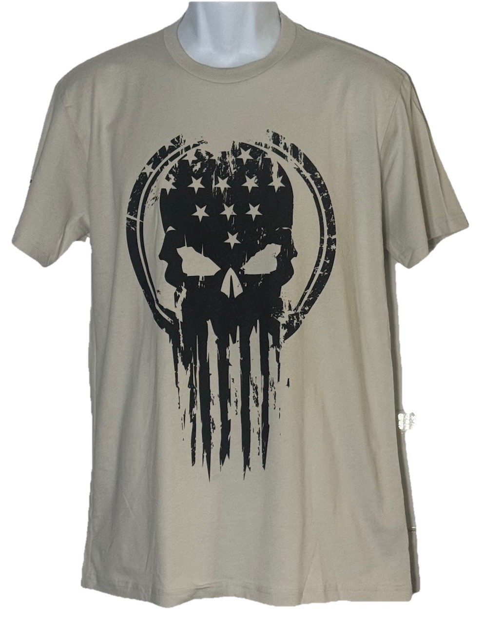 Next Level Apparel Skull American Flag Graphic T-Shirt Beige Men’s Medium Cotton