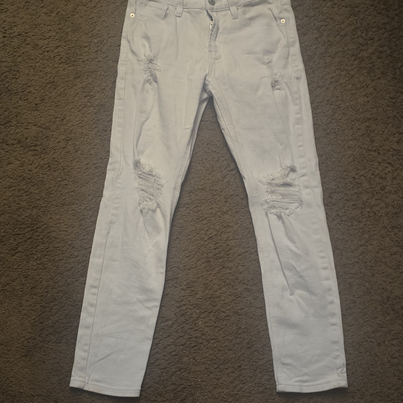 Rue21 White Distressed Skinny Denim Jeans Cotton Blend 5-Pocket Size 28