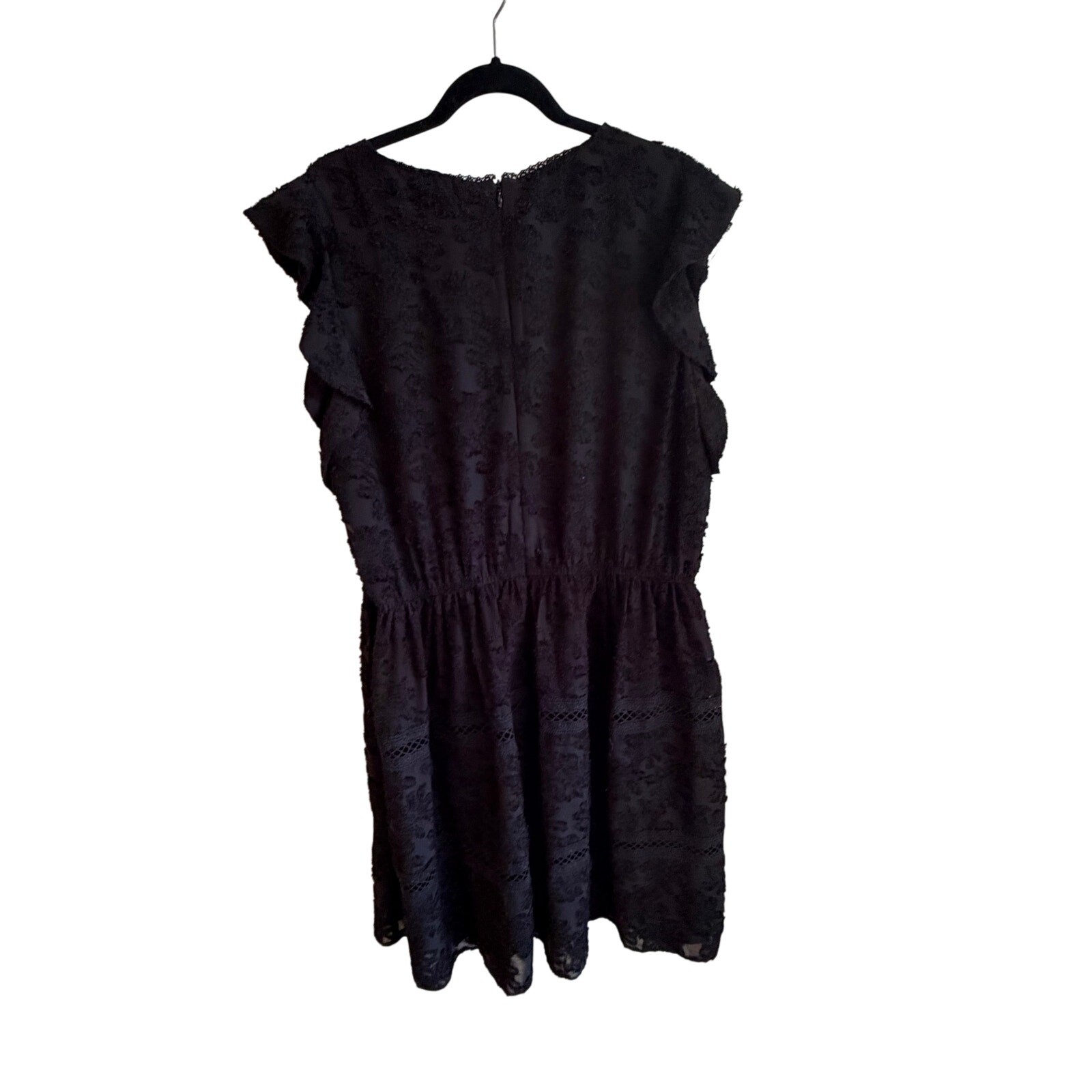 Gibson Latimer Floral Textured Midi Dress Black XXL Flutter Sleeve