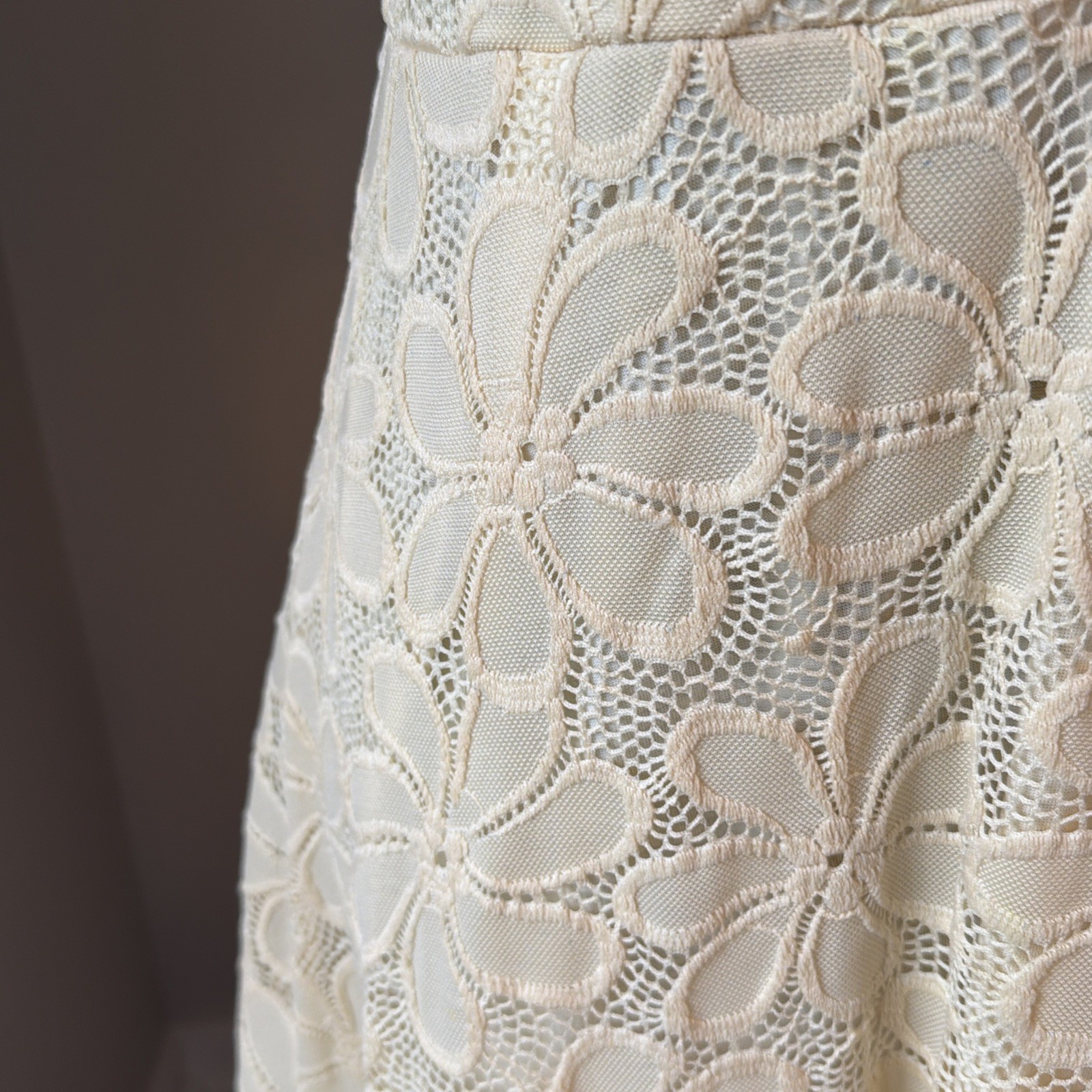 Butter Yellow Crochet Lace Dress Womens M Fit & Flare Vintage Cottagecore