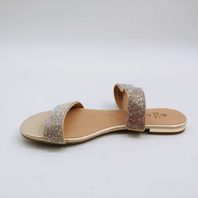 Call It Spring Womens Rosalia Slide Sandals Champagne Rhinestone Slip On 6