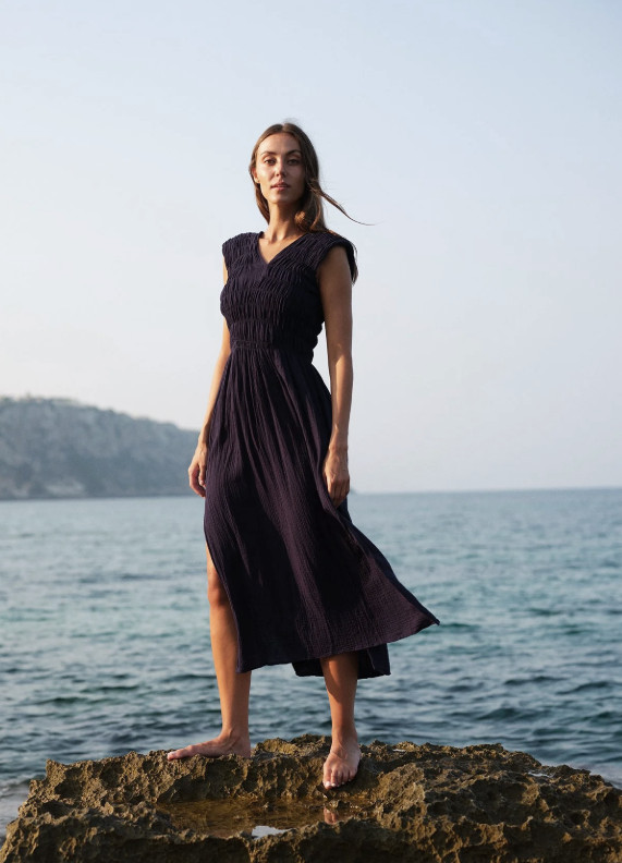 CECILIA SORENSEN MALLORCA Albazer Organic Cotton Gauze Smocked Dress NWT $165