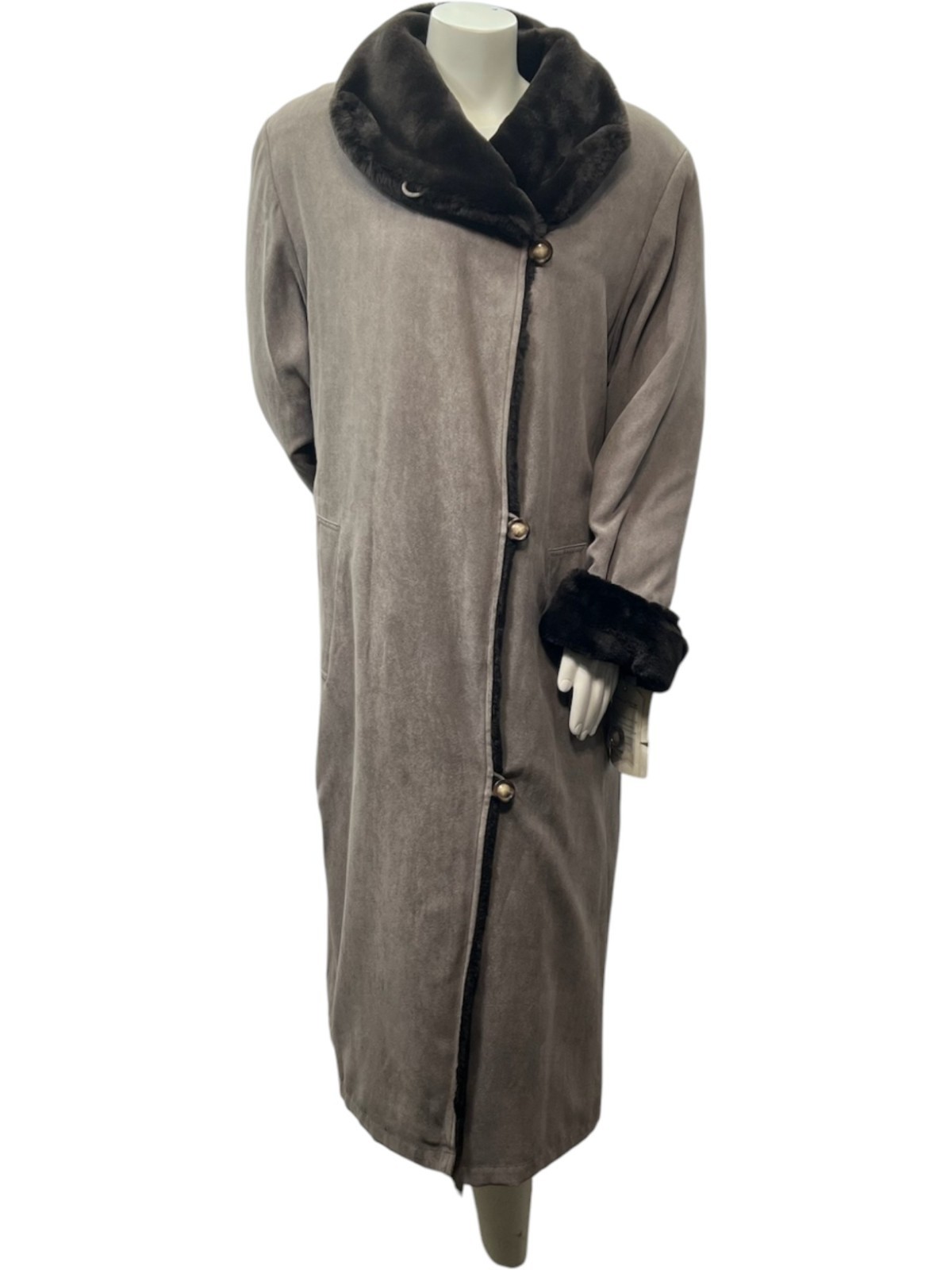 Bernando Fashion Coat Womens Size Large Brown Pockets Faux Sued New