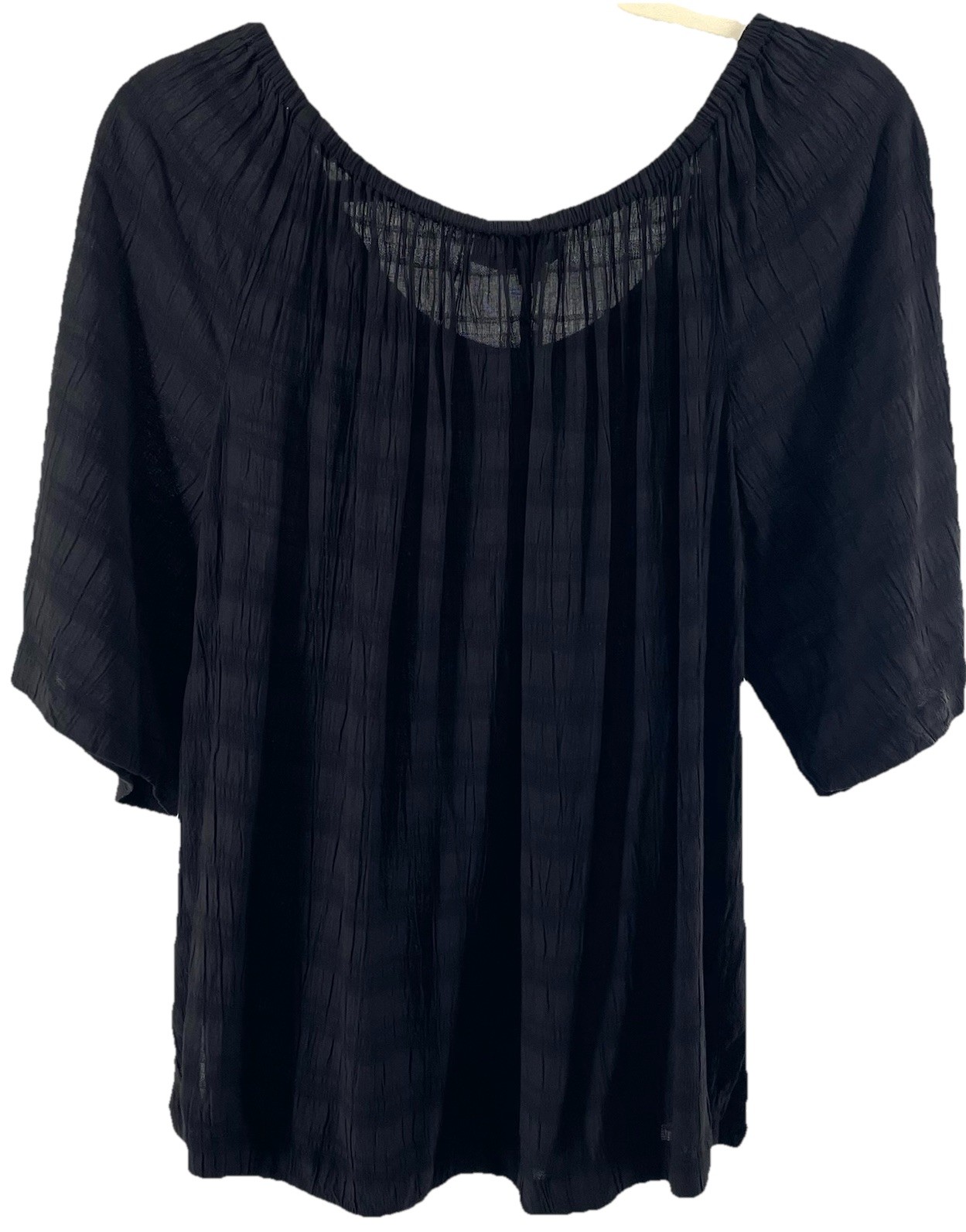 LOFT Black Boho Peasant Top Medium Textured Rayon Cottagecore Flutter Sleeve