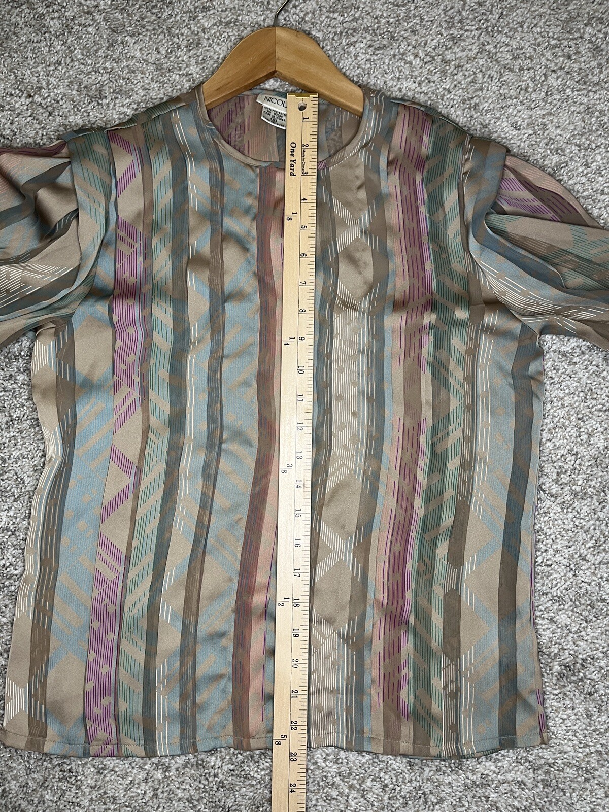 Vintage 90s 80s Nicola Blouse Women’s Size 8 Mauve Stripe Silky Sheer Glam