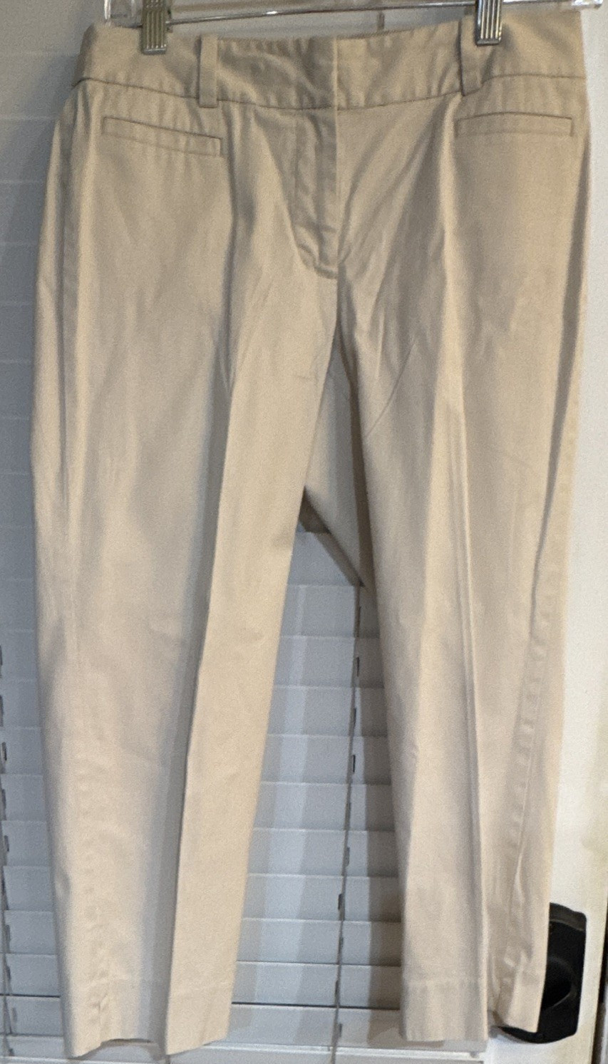 Talbots Women’s Cropped Pants Flat Front Solid Beige Pockets Petites