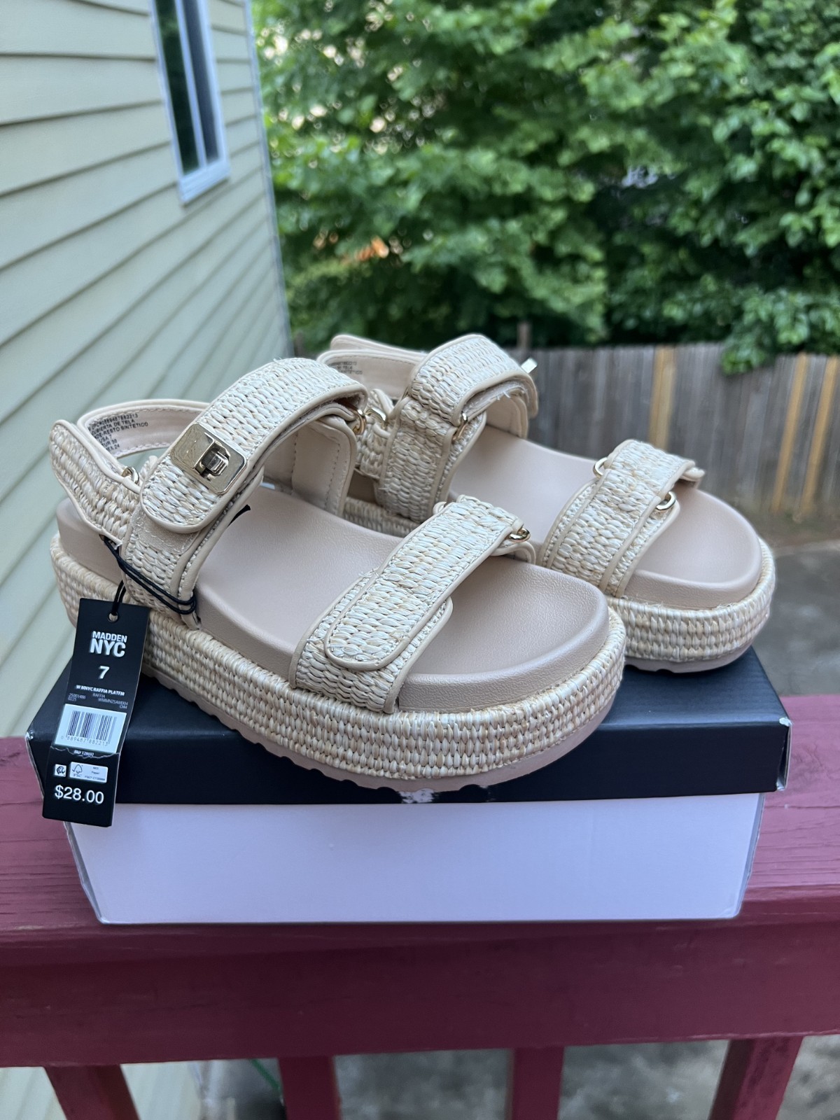 Steve Madden NYC Bigmona Platform Sandals Natural Raffia Fiber Women’s Size7 New