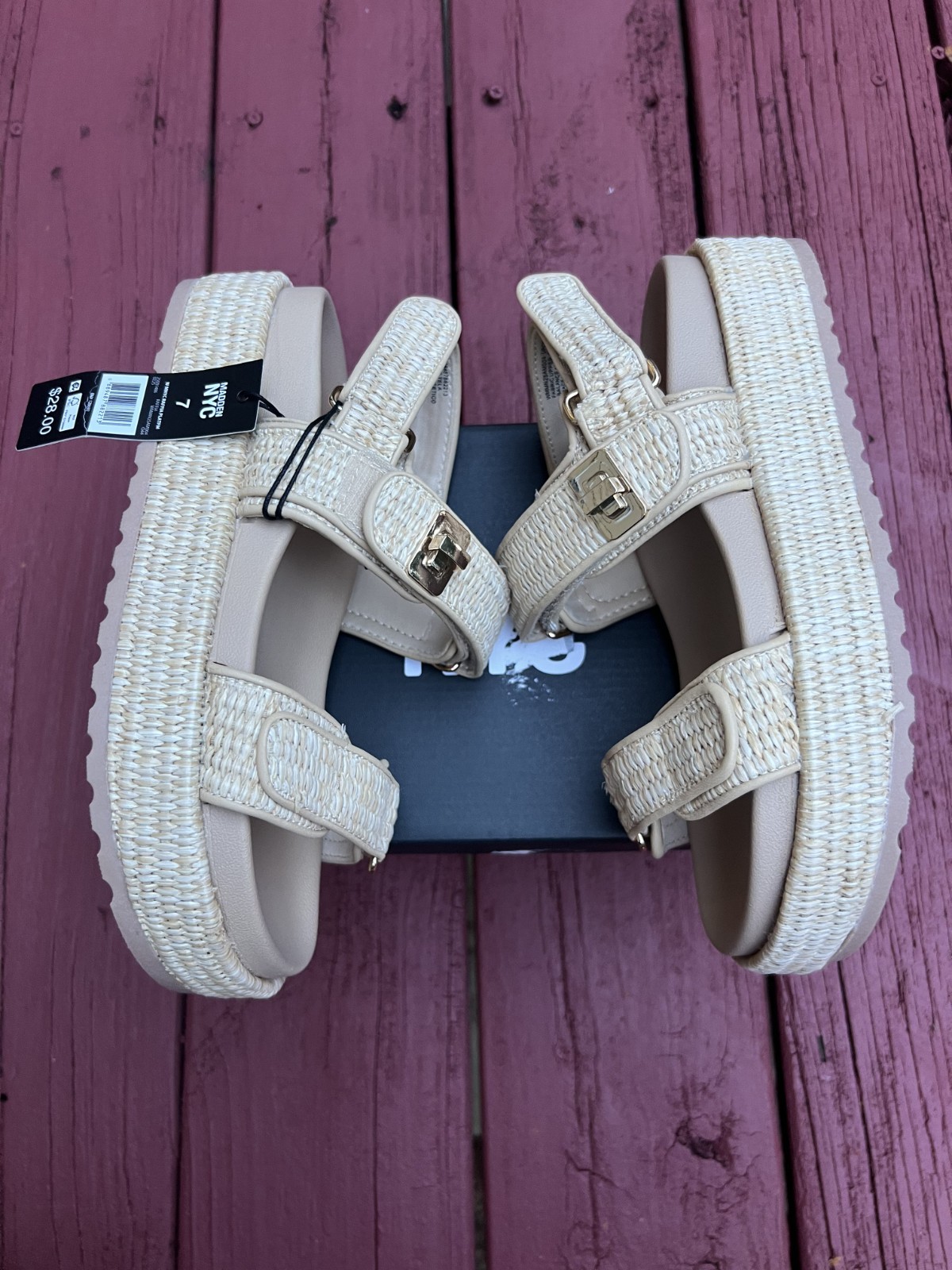 Steve Madden NYC Bigmona Platform Sandals Natural Raffia Fiber Women’s Size7 New
