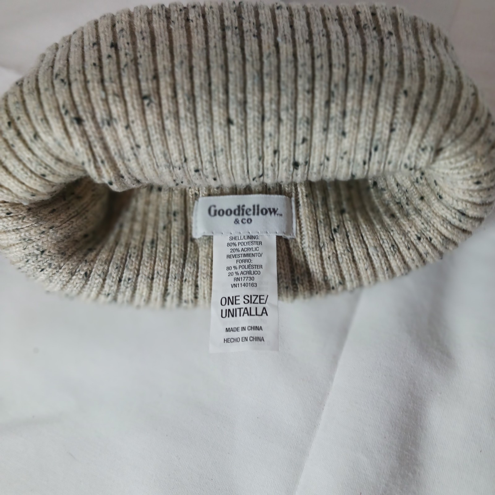 Goodfellow & Co Beige Solid Ribbed Knit Cuffed Beanie Hat, One Size
