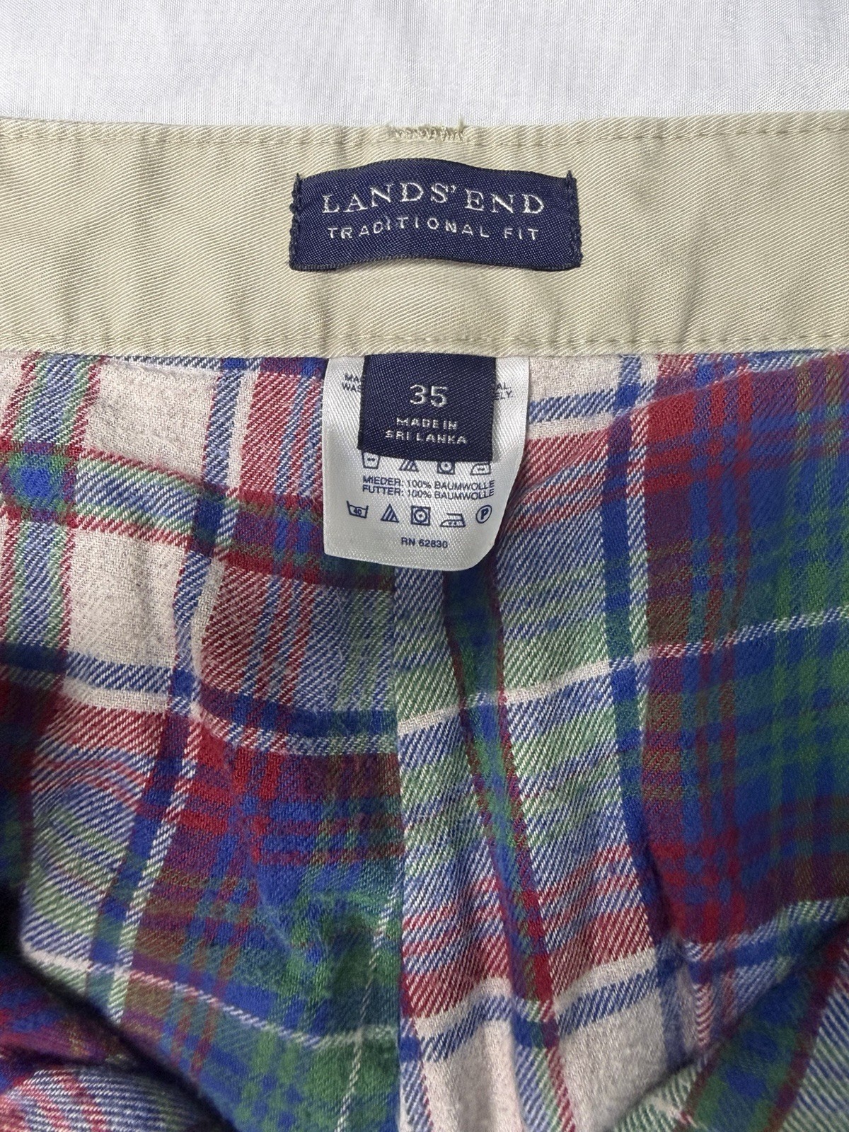 Lands’ End Chino Men’s 35W Beige Cotton Twill Straight Flat Front