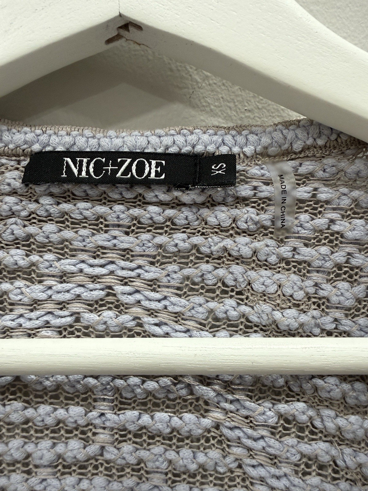 NIC+ZOE Women’s Open Front Geometric Knit Cardigan Sweater Long Sleeve XS
