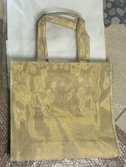 New Dior Metallic Gold Star Embroidered Tote/ Beach Bag With COA