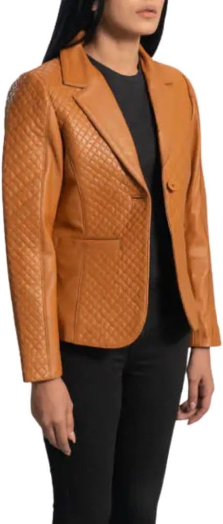 Premium Leather Sheepskin Blazer, Quilted Pattern, Slim Fit, Professional Style