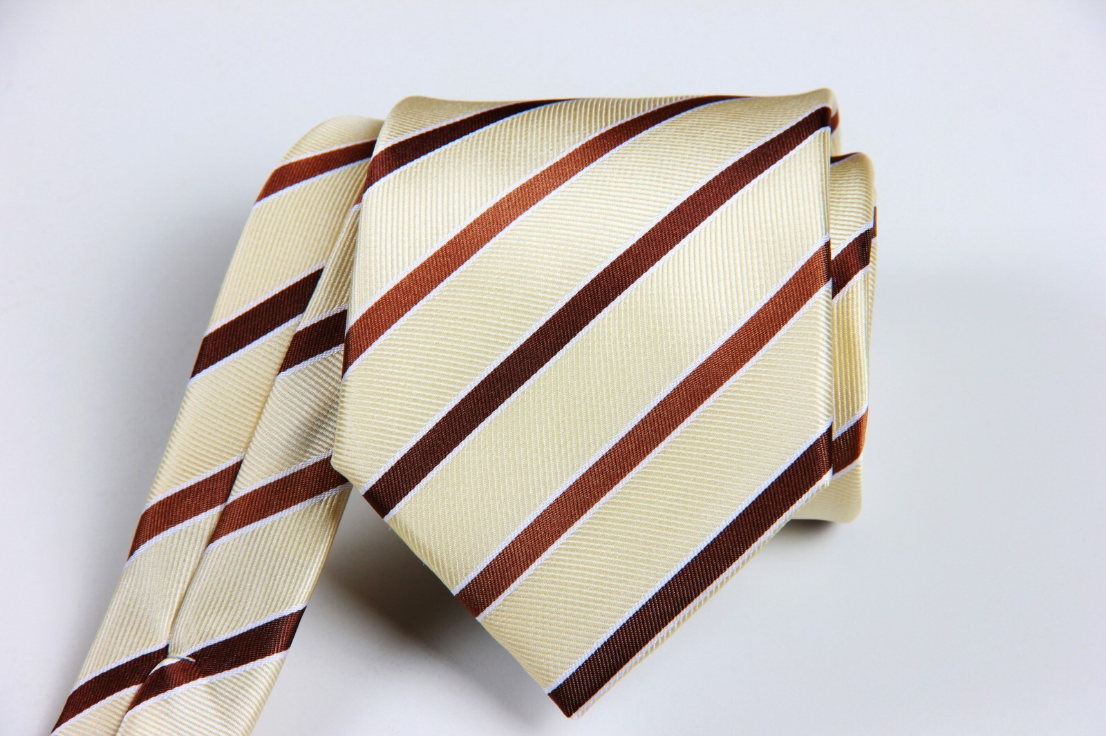 New Classic Striped Beige Brown JACQUARD WOVEN 100% Silk Men’s Necktie Tie