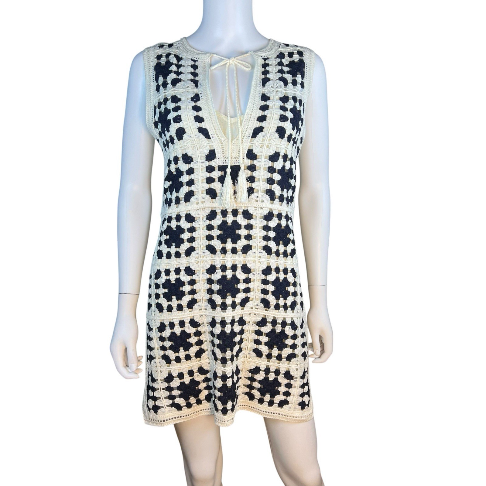 Frame Crochet Pop Over Tassel Mini Dress In Navy Women’s Size X-Small