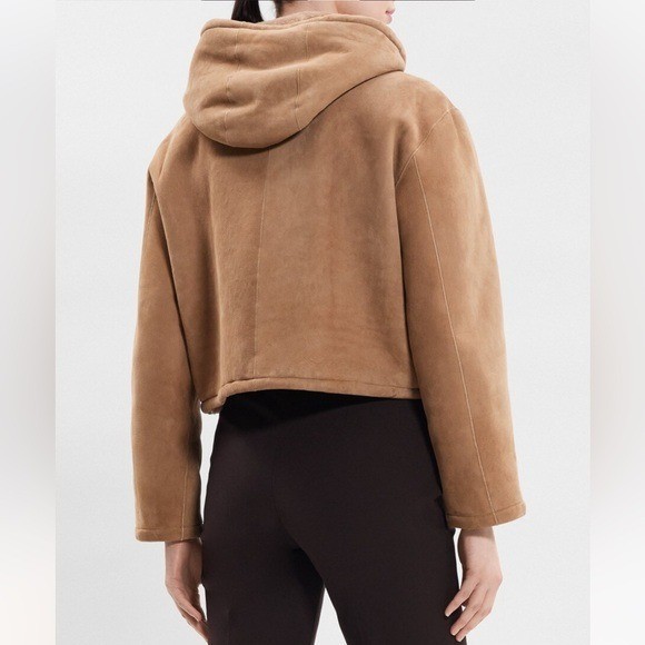 THEORY***Reversible Cropped Hooded Shearling Lamb Parka Coat***small $2395