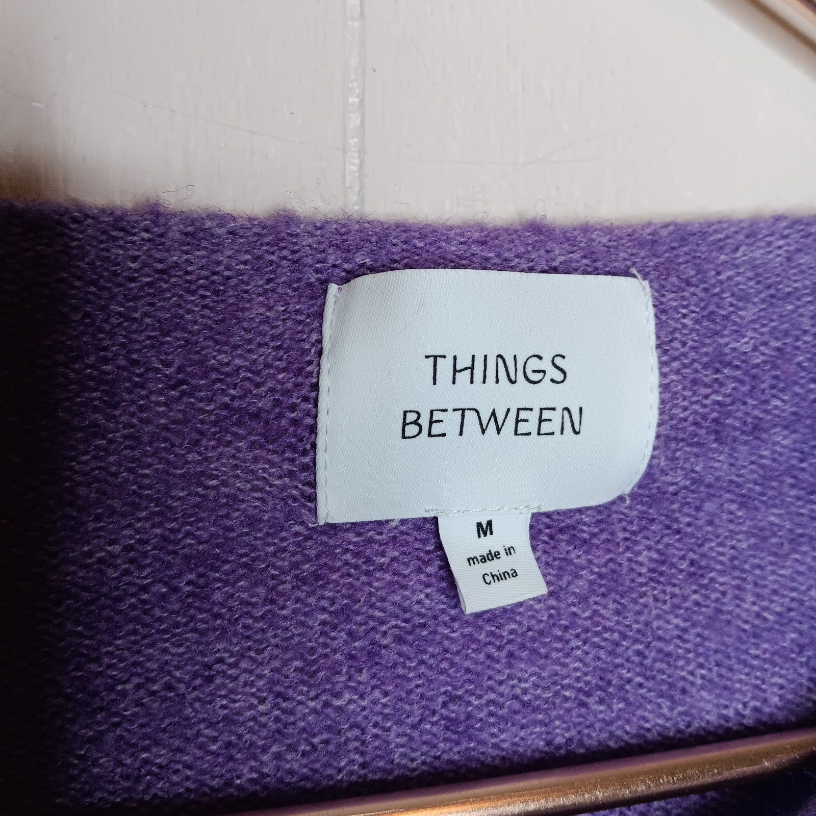 Things Between Cardigan M Purple Button Front Drop Shoulder Wool Quiet Luxury
