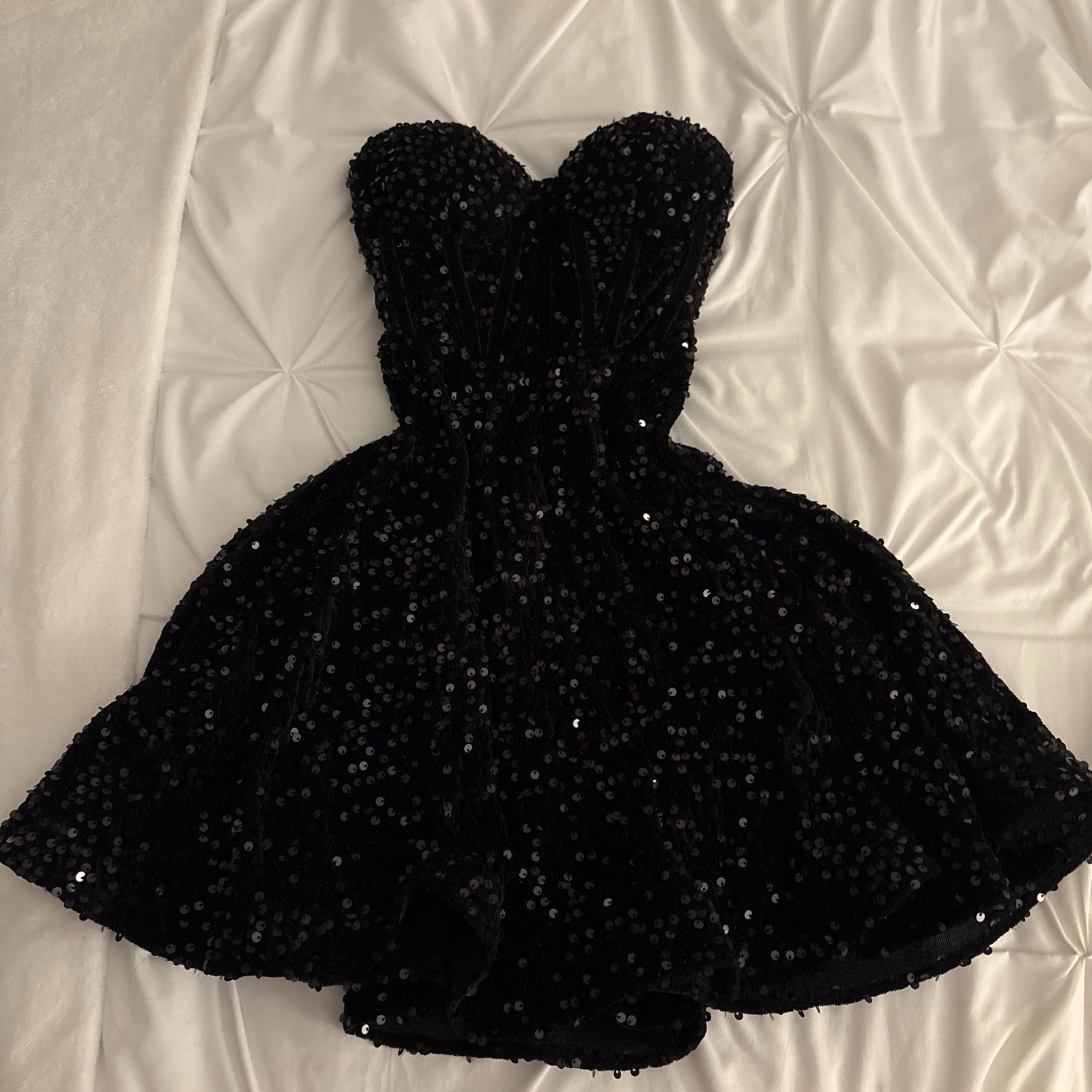 Women’s Black Strapless Sweetheart Sequin Romper One-Piece Party/Cocktail
