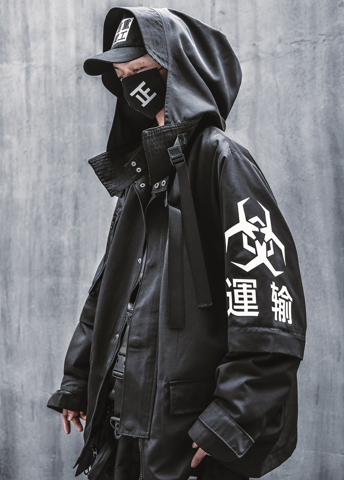 Niepce Techwear Atom Bomb Cyberpunk Windbreaker Urban Hip Hop Hooded Coat Jacket