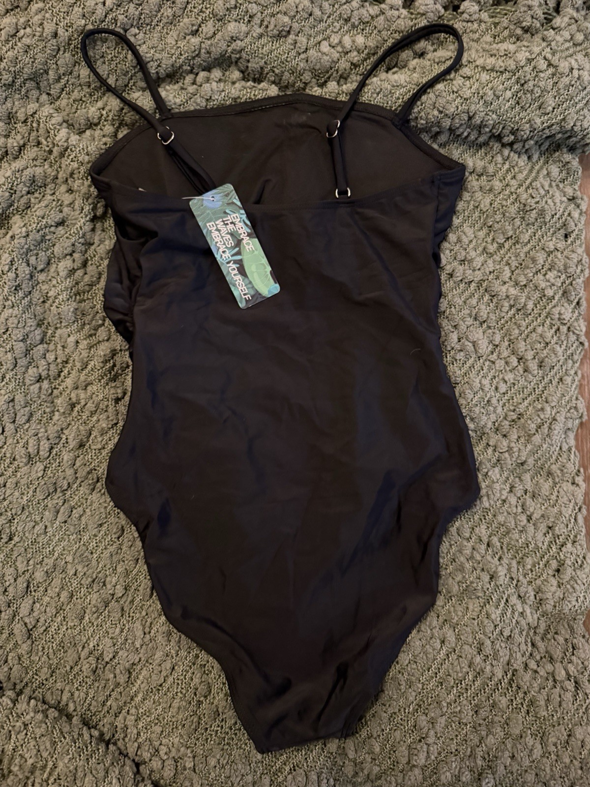 Black Solid One-Piece Swimsuit Spaghetti Adjustable Straps Spandex S