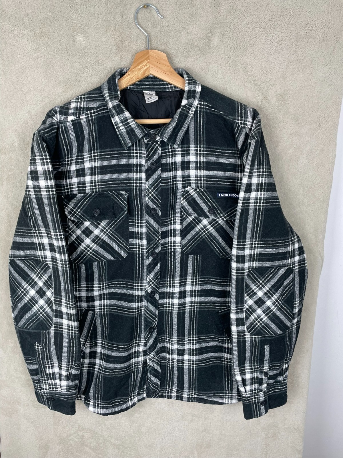 Men’s Lined Elbow Pad Flannel Shacket Jacket Size L Large Plaid Button Up Collar