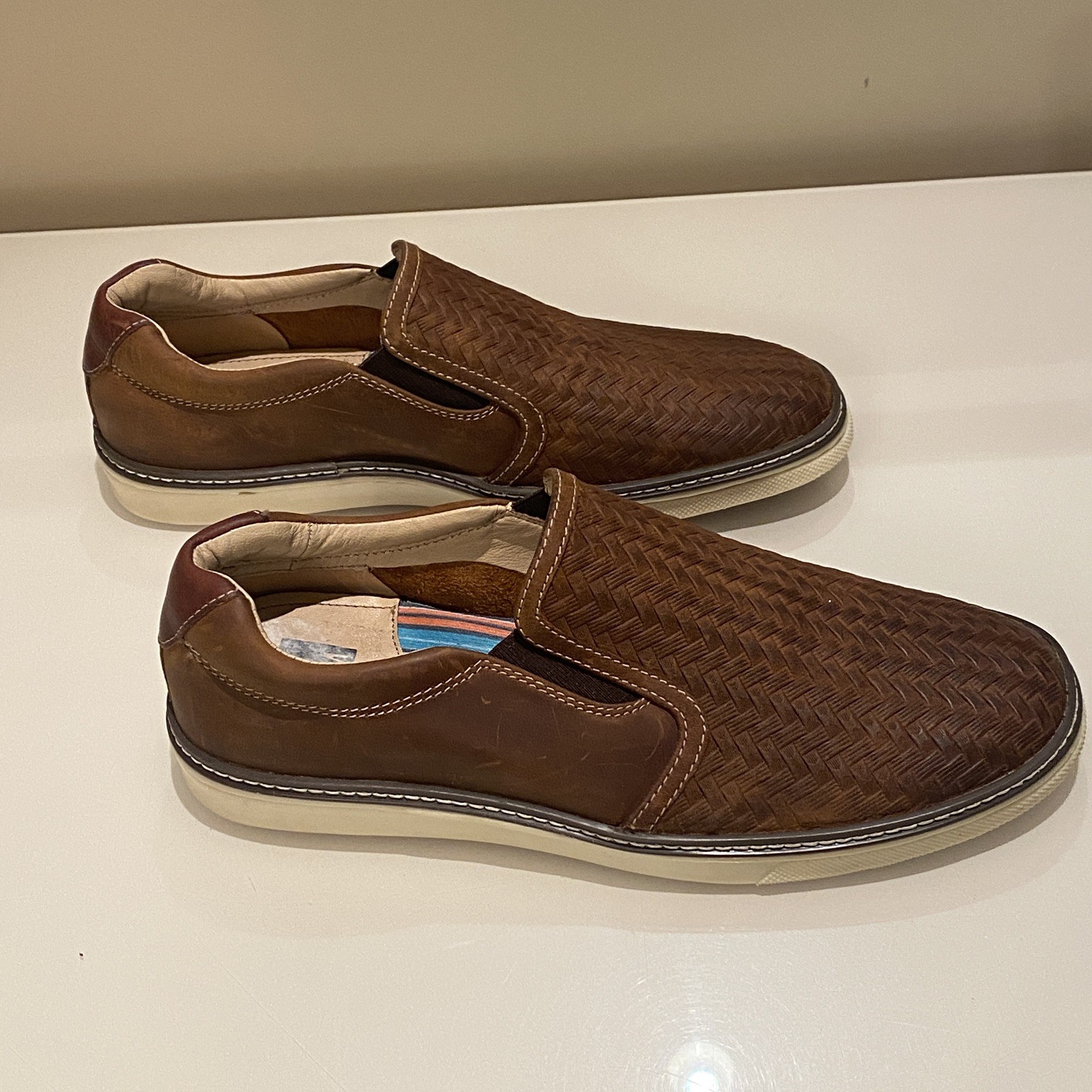 Johnston & Murphy Men’s McGuffey Woven Slip on Sneaker Brown Tan Full Grain