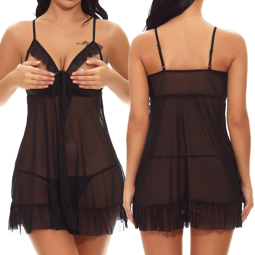 Women’s Sexy-Lingerie Open Cup Teddy Babydoll Nightwear Halter Chemise Sleepwear